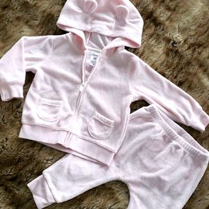 Hooded Pink Terry Cloth Jogger Set